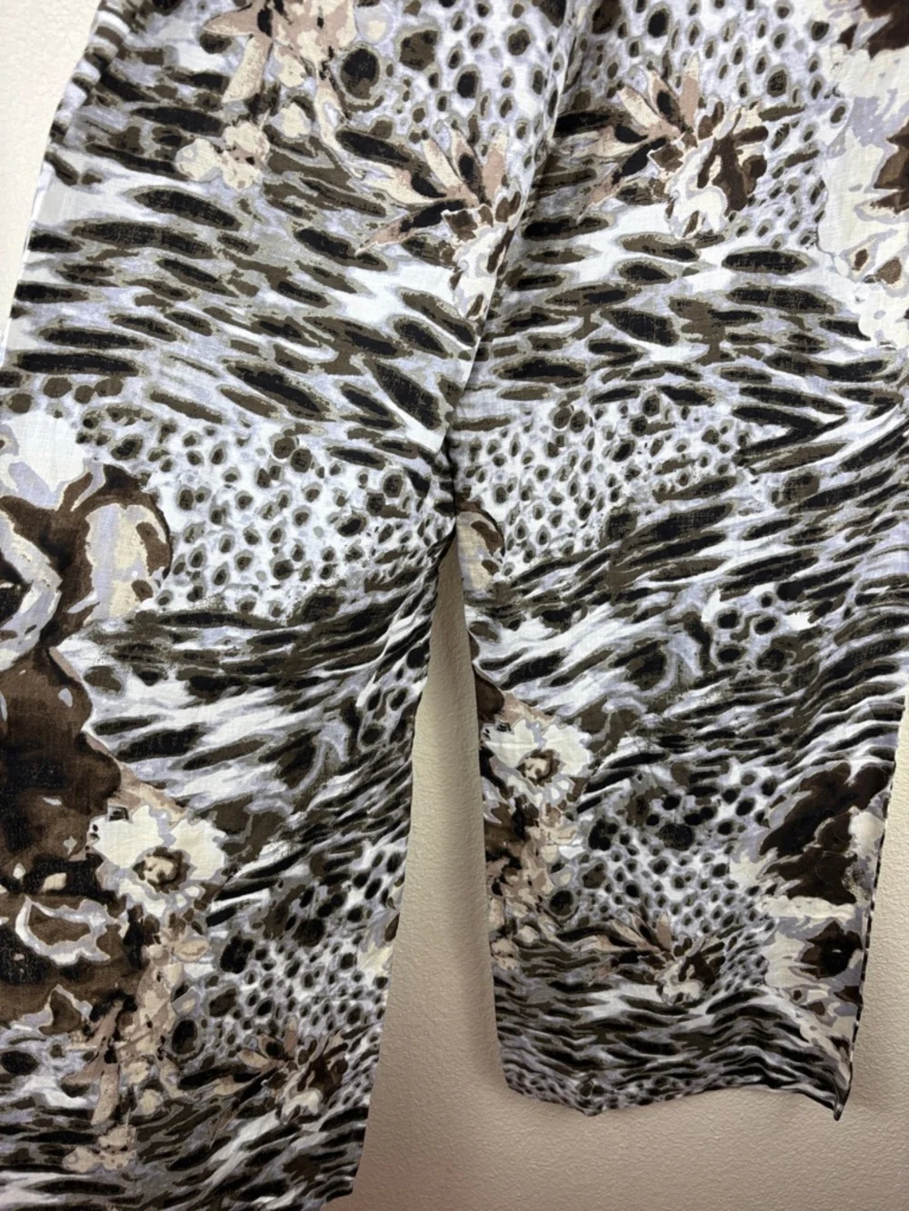 Chico's Linen Blend Leopard Print Wide Leg Pants Drawstring Elastic Waist 3/Lge